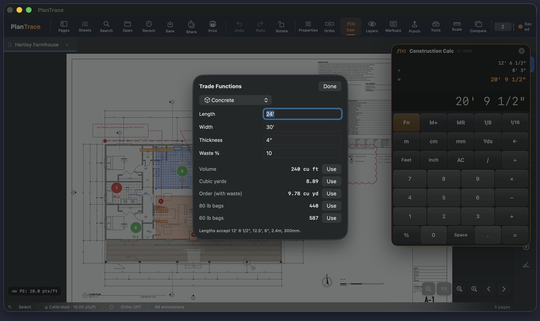 Construction calculator and the concrete trade function on Mac